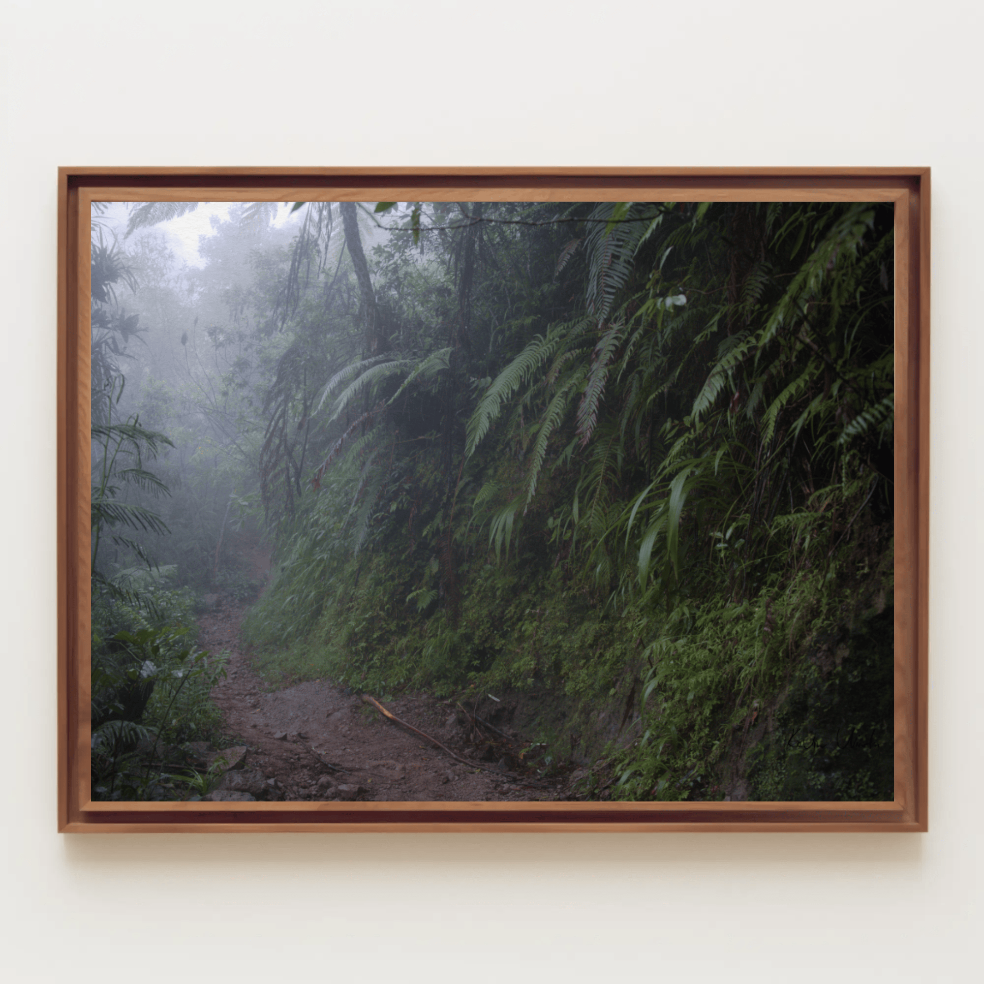Jungle canvas photography print, dark foggy Flores Island Waerebo Village mountain hiking road, poster interior mockup_2 | Kevin Winda Wellness