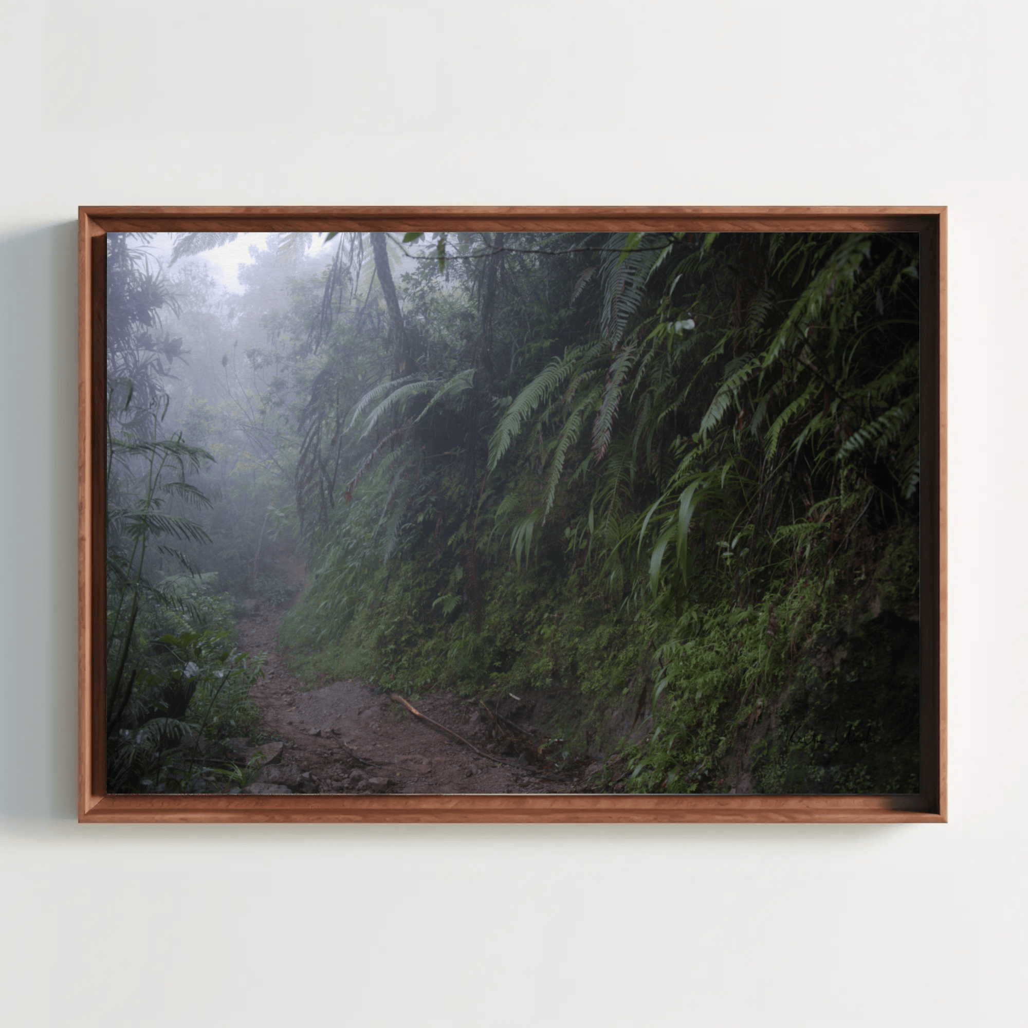 Dark jungle foggy photo print, indonesia mountains road, canvas interiour mockup_7 | Kevin Winda