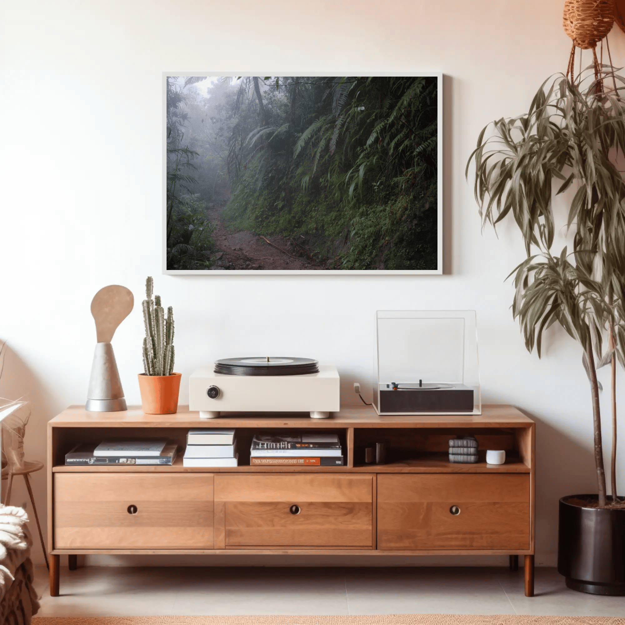 Foggy Jungle photo print, Waerebo Village Flores Island mountain hiking road canvas, poster interior mockup_16 | Kevin Winda Wellness