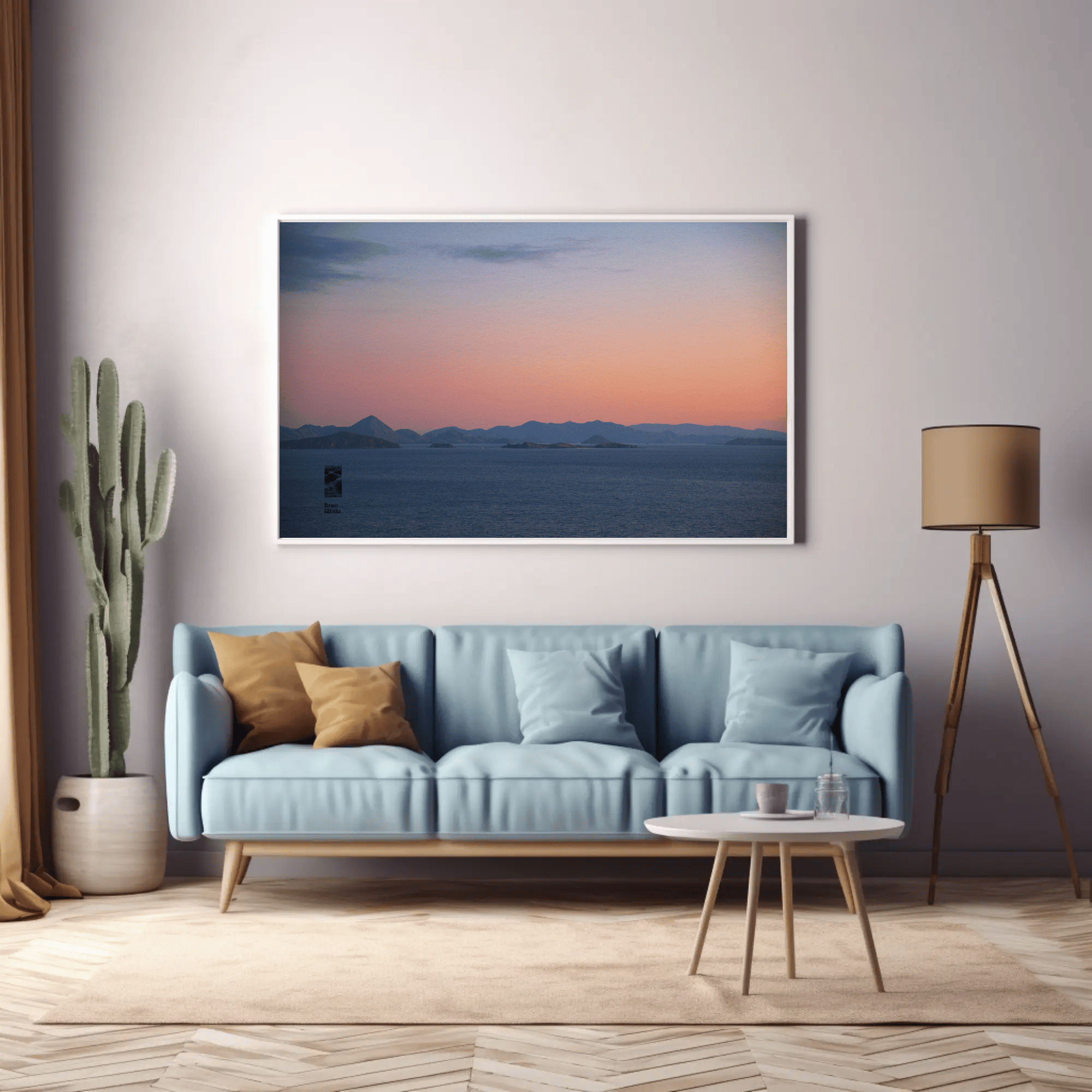 Coastal sunset canvas above sofa photo print Komodo Islands hills Indonesia mockup 18 Coastal sunset canvas above sofa photo print Komodo Islands hills Indonesia mockup 18