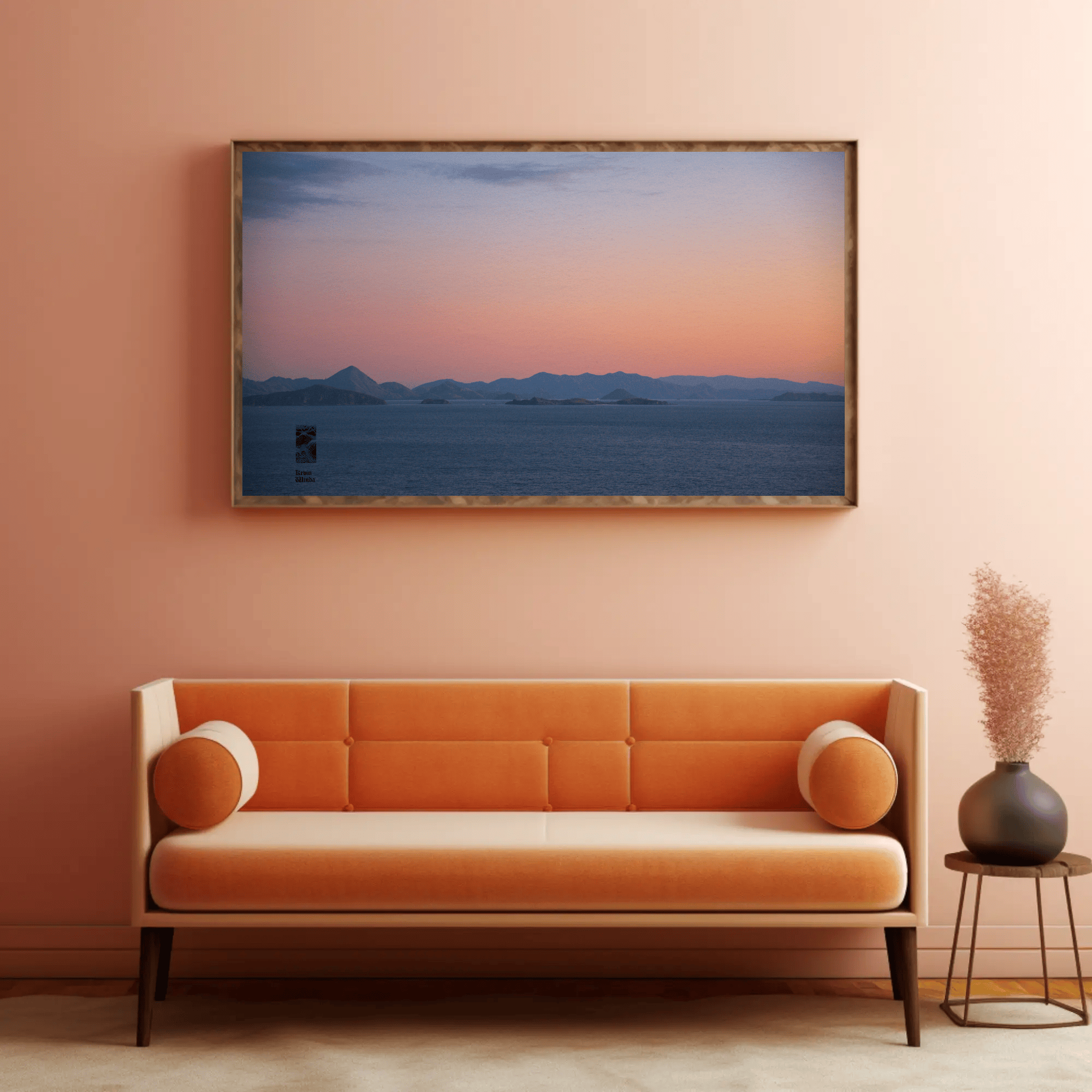Ocean sunset canvas above the sofa photography Komodo Islands hills Indonesia mockup 22 Ocean sunset canvas above the sofa photography Komodo Islands hills Indonesia mockup 22