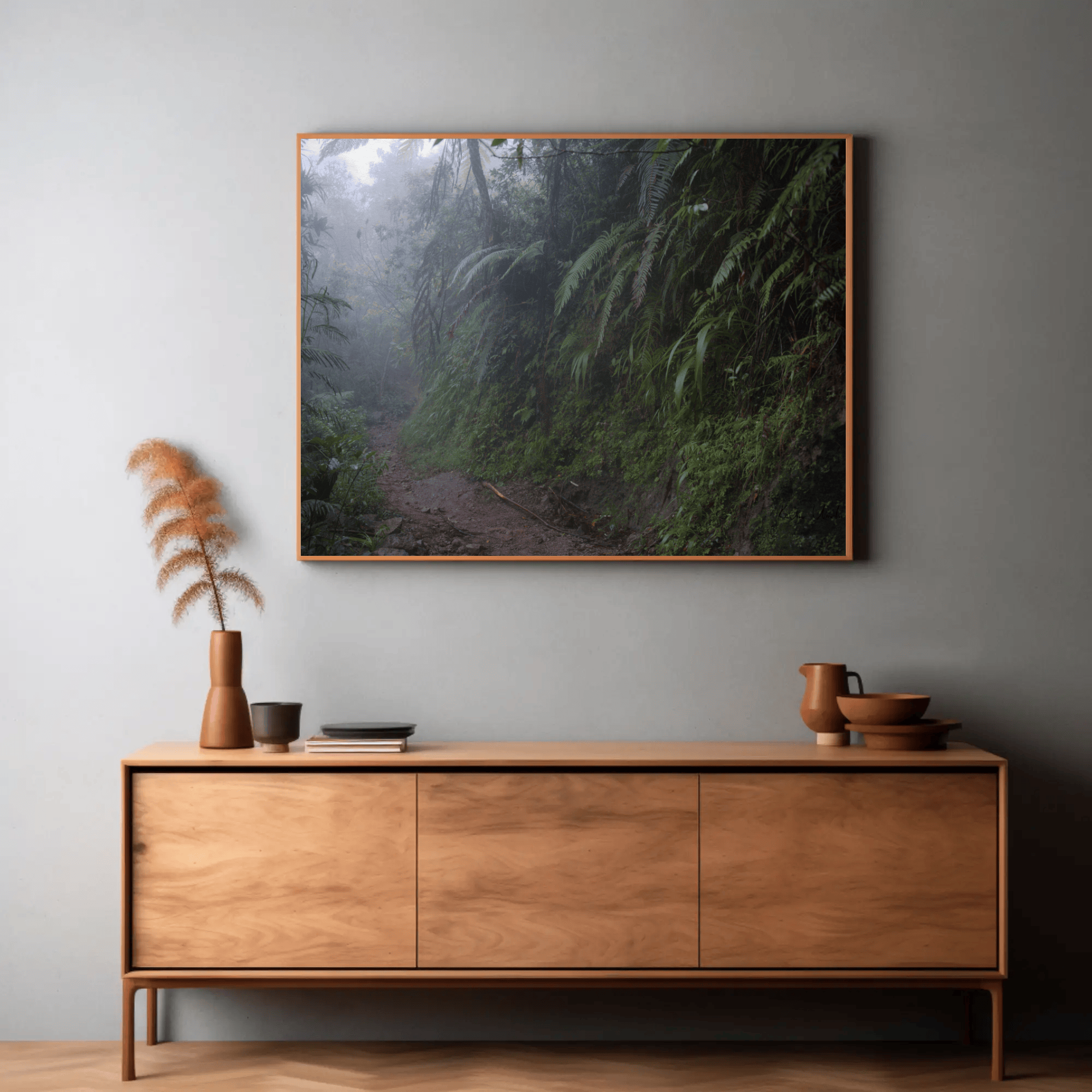 Foggy Jungle canvas, Waerebo Village Flores Island mountain hiking road, interior mockup_19 | Kevin Winda Wellness