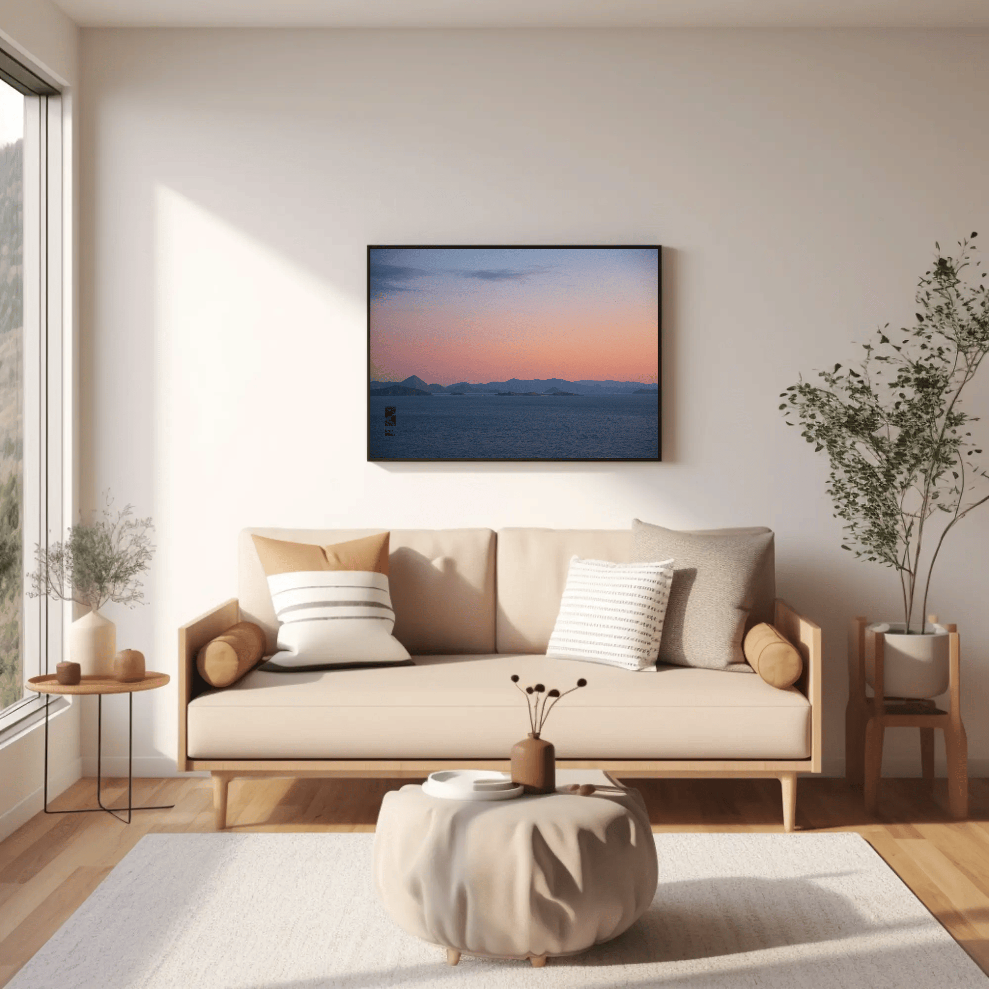 Coastal sunset canvas ocean photo print Komodo Islands hills living room mockup 11 Coastal sunset canvas ocean photo print Komodo Islands hills living room mockup 11