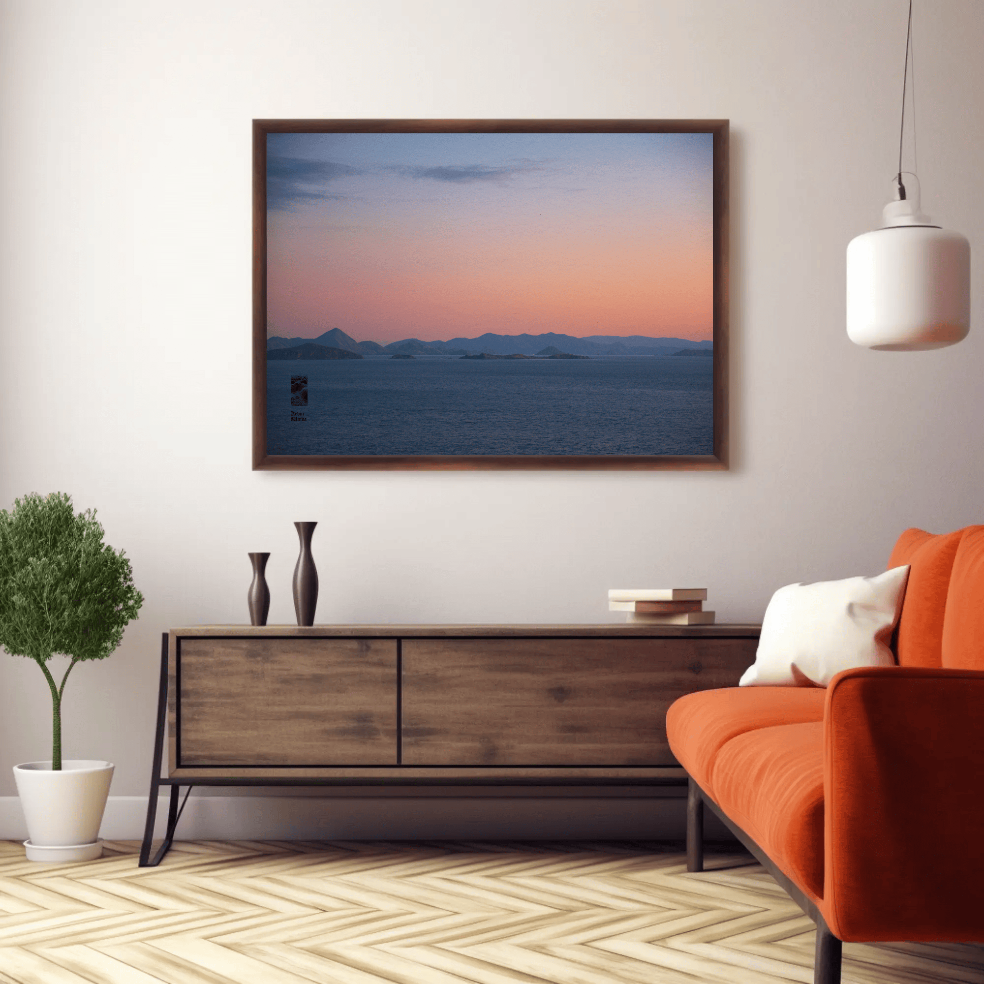 Ocean sunset canvas meditative photography Komodo Islands hills Indonesia living room mockup 23 Ocean sunset canvas meditative photography Komodo Islands hills Indonesia living room mockup 23